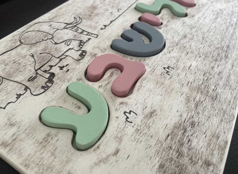 פאזל שם אישי בסגנון סוואנה (פיל) – מונטסורי detail 4